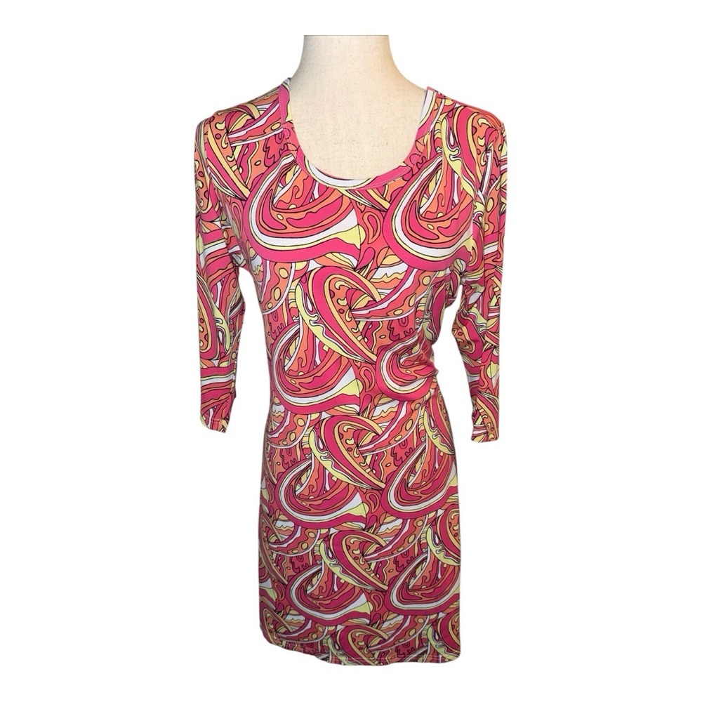 Lulu B Womens A Line Dress Size M Paisley Print Stretch Knit 3/4 Sleeve Golf